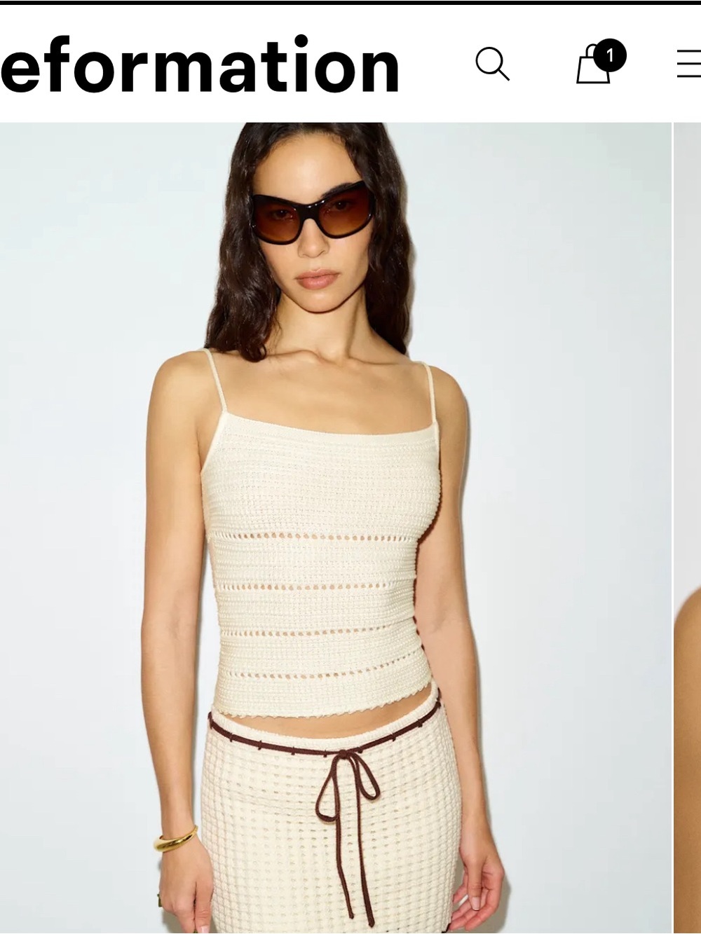 Reformation Ivory Crochet Camisole with Spaghetti Straps